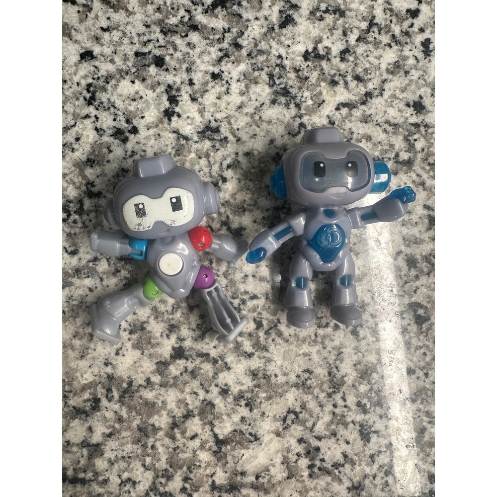 Two Robot Action Figures Kids Toys Gray Blue Movable Parts Collectible
